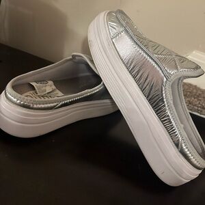 Hey Dude Silver White Platform Sneakers